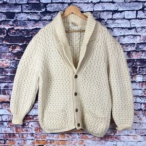Vintage Gaeltarra Irish Ivory Fisherman’s Cable Knit Wool Cardigan Sweater XXL